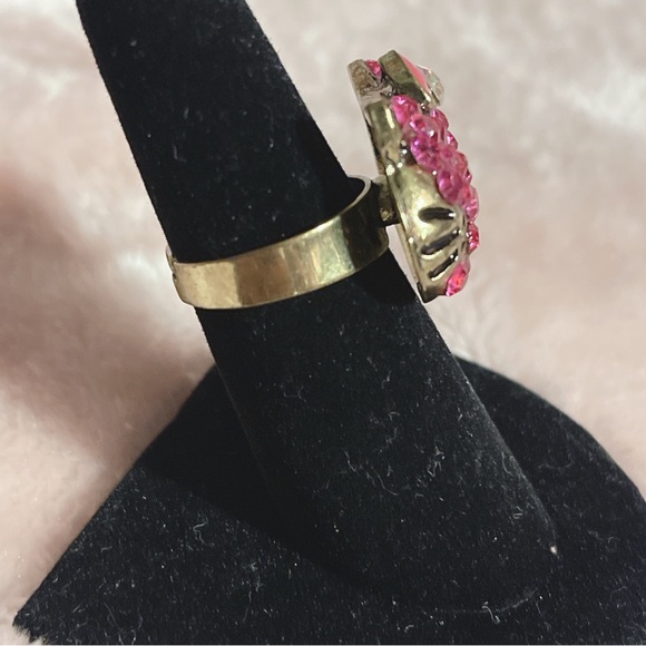 Hello Kitty Bronze Gold Pink Crystal Adjustable Ring - NWOT - Picture 3 of 6